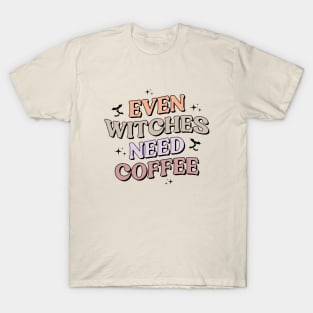 Even Witches Need Coffee Vintage Halloween Spooky Season Funny Saying T-Shirt